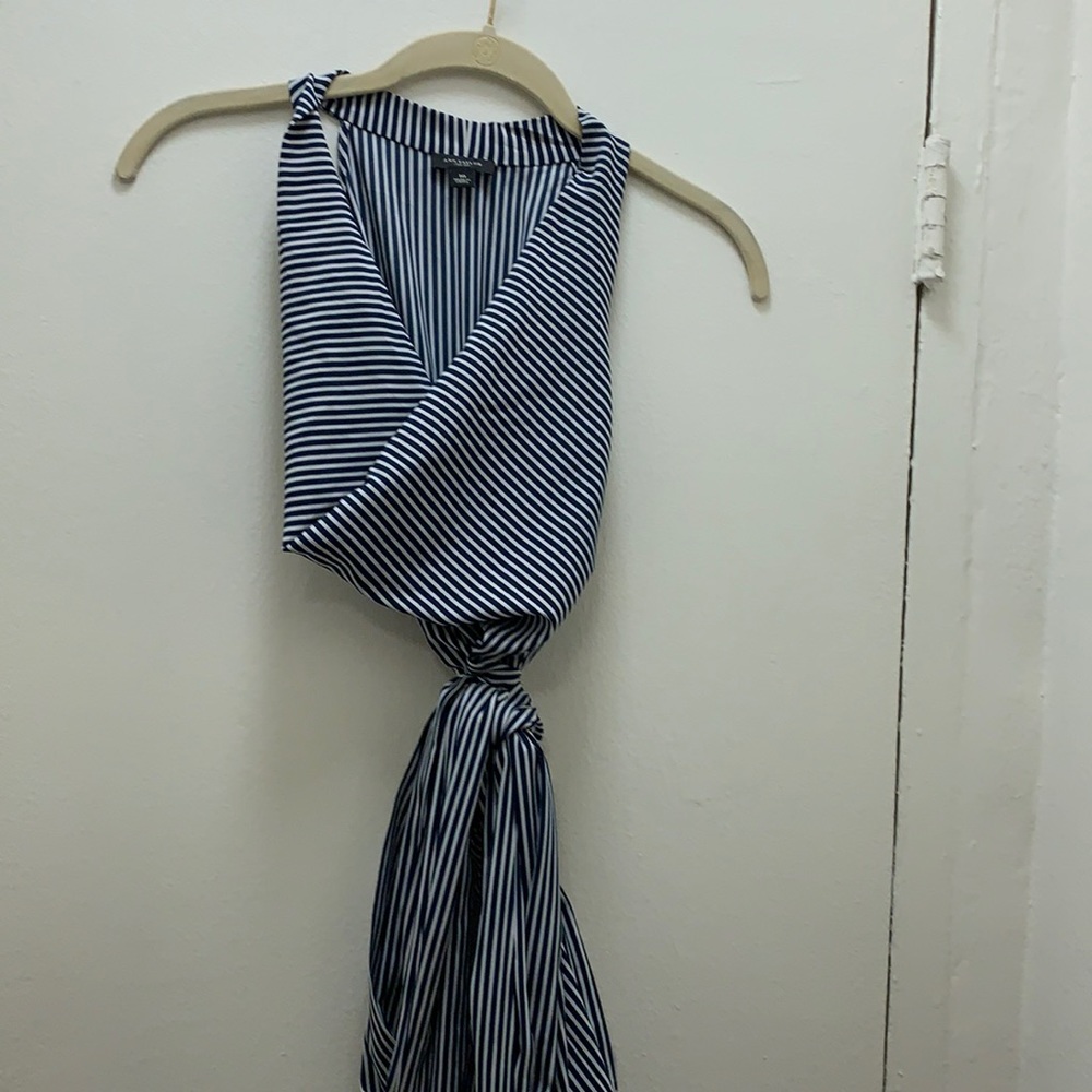 Ann Taylor Sleeveless striped blouse with self tie
